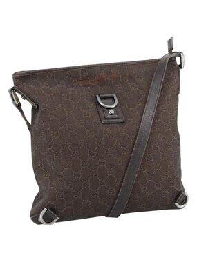 Authentic GUCCI GG Canvas Abbey Shoulder Bag Outlet Dark Brown Silver 268642